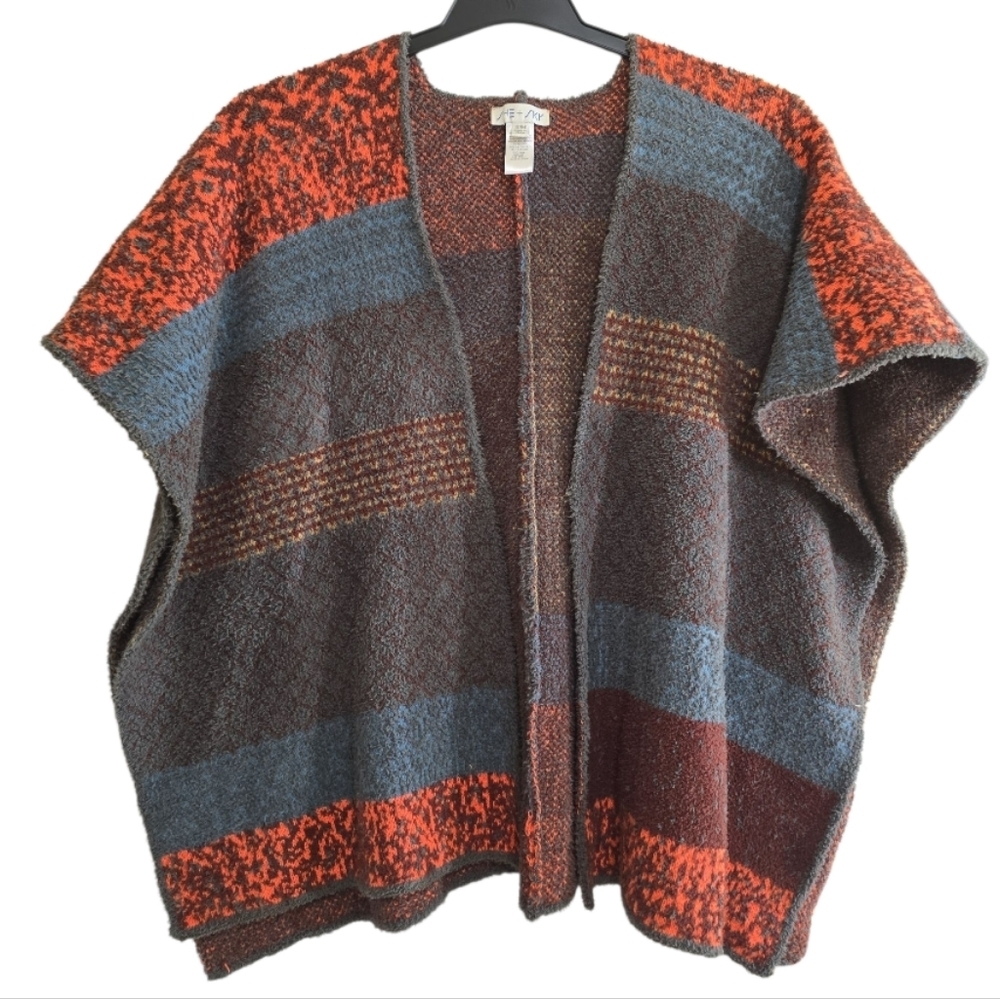Colorful Chenille Open Side Poncho Caridgan Sweater S/M Boho Fall Colors - Picture 3 of 8